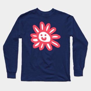 Red Daisy Flower Smiley Face Graphic Long Sleeve T-Shirt